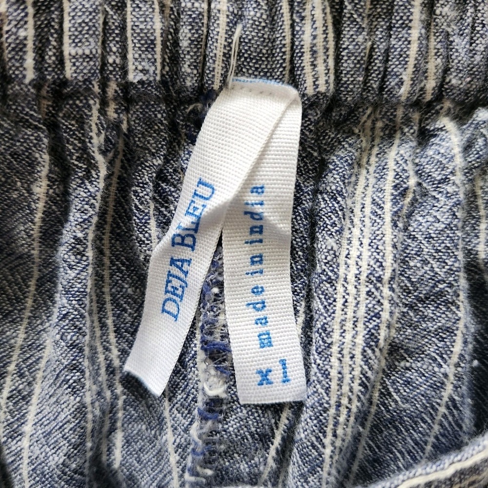 Deja Bleu Womens XL Striped Blue White Striped Linen Wide Leg Pants Belted Beach - Picture 4 of 4